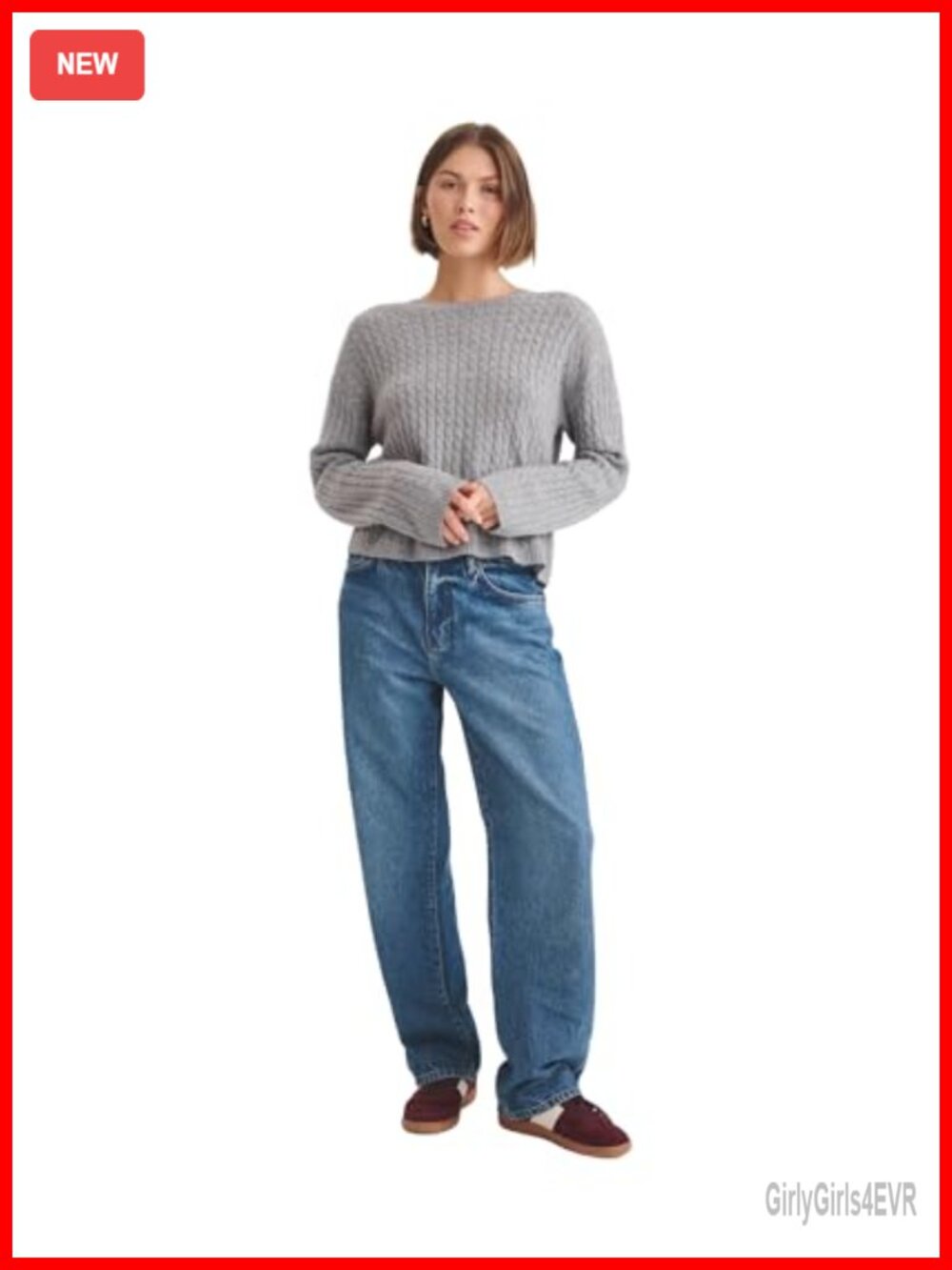 100% Cashmere Mini Cable Knit Crewneck Pullover Sweater
